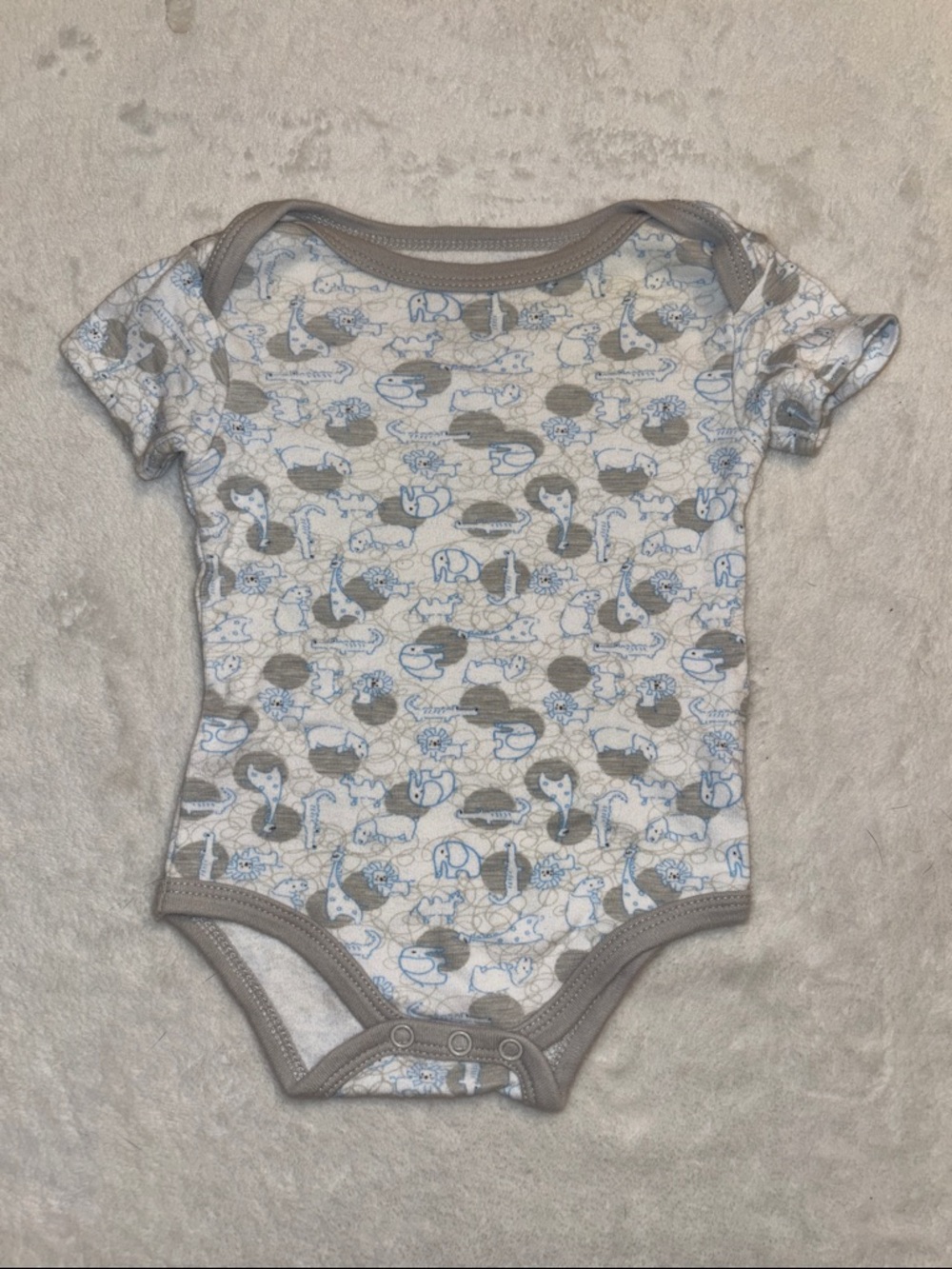 (3 for $10) necessities Short-Sleeve Animal Print Baby Bodysuit - Gray/Blue